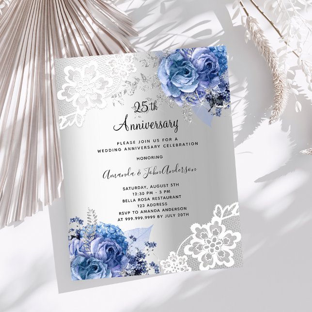 Silver blue 25th wedding anniversary invitation (Creator Uploaded)