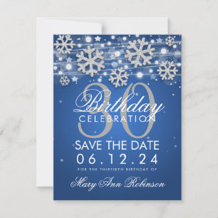 Silver Blue 30th Birthday Save Date Winter Save The Date