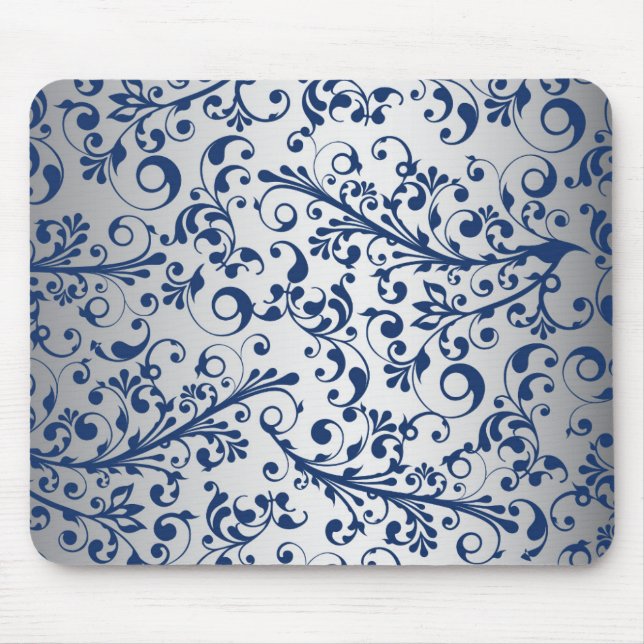 Silver Blue Abstract Mouse Pad (Front)
