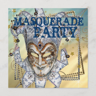 Silver Blue and Gold Masquerade Party Invitation
