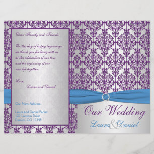 Silver, Blue, and Purple Damask Wedding Program