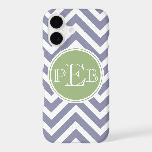 Silver Blue and Sage Green Chevron Monogram