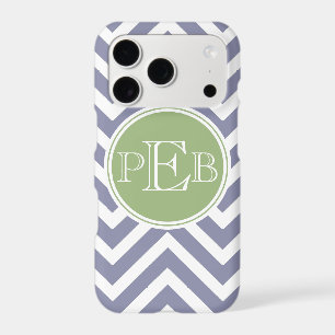 Silver Blue and Sage Green Chevron Monogram