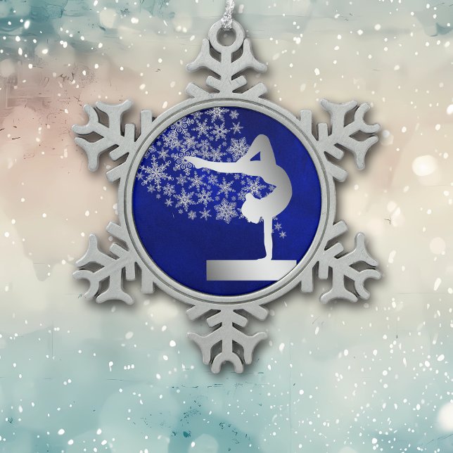 Silver Blue Balance Beam Gymnast Snowflake Pewter Christmas Ornament (Creator Uploaded)