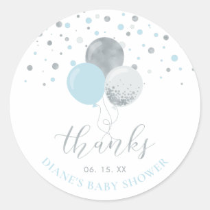 Silver & Blue Balloons Party Favour Thank you Classic Round Sticker