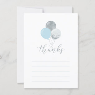 Silver & Blue Balloons   Party Thank You Note Card