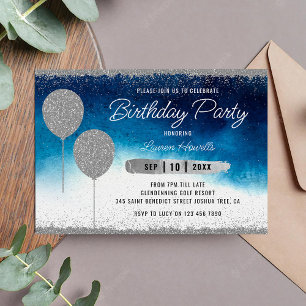 Silver & Blue Birthday Invitation