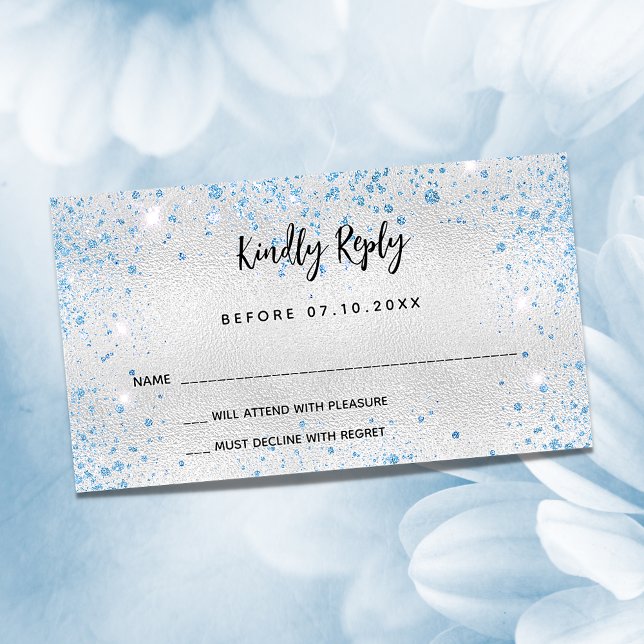 Silver blue birthday party RSVP Enclosure Card (Creator Uploaded)