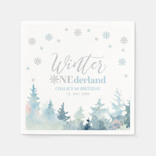 Silver & Blue Boy Winter Onederland 1st Birthday Napkin
