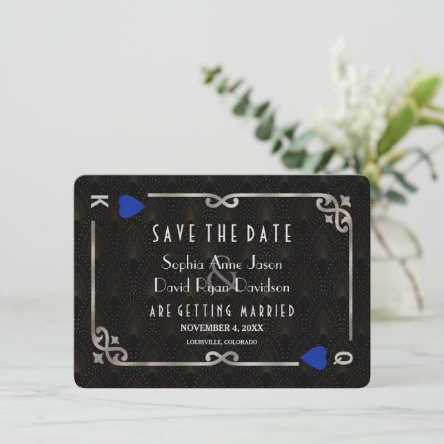 Silver Blue Casino Las Vegas Poker Wedding   Save The Date (Standing Front)