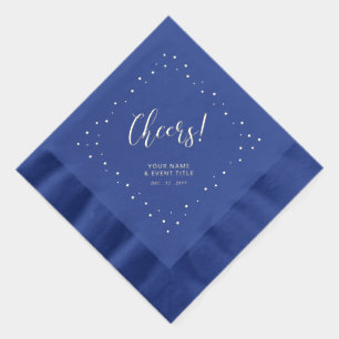 Silver & Blue   Cheers Confetti Personalised Party Foil Napkins