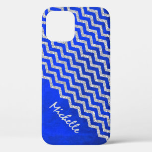 Silver Blue Chevron Personalised iPhone 12 Pro Case
