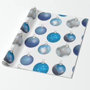 Silver Blue Christmas Baubles Christmas Gift Wrap