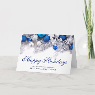Silver Blue Christmas Ornament Corporate Greeting Holiday Card