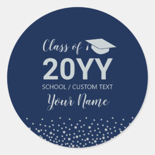 Silver & Blue Confetti 2021 Graduation Party Favou Classic Round Sticker