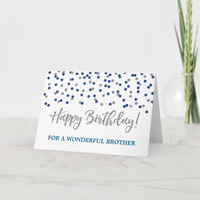 Silver Blue Confetti Brother Birthday Card (Front)