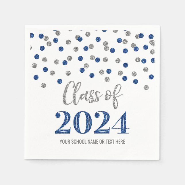 Silver Blue Confetti Class of 2024  Napkins (Front)