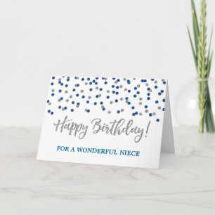 Silver Blue Confetti Niece Birthday Card