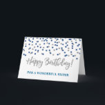 Silver Blue Confetti Sister Birthday Card<br><div class="desc">Birthday card for sister with silver and blue modern glitter confetti pattern. Please note glitter effect is photographic effect only.</div>