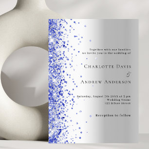 Silver blue confetti wedding invitation