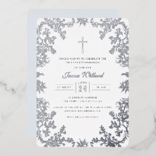 Silver Blue Cross Vintage First Communion