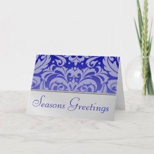 Silver & Blue Damask Holiday Christmas Card