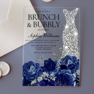 Silver Blue Dress Brunch & Bubbly Bridal Shower Acrylic Invitations