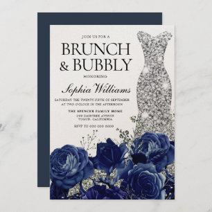 Silver Blue Dress Brunch & Bubbly Bridal Shower Invitation