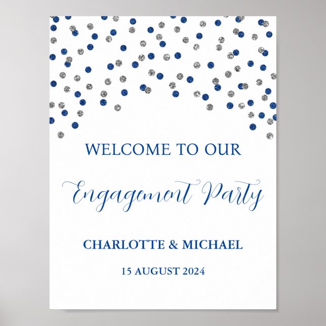 Silver Blue Engagement Party 8.5x11 Poster (Front)