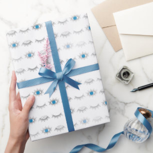 Silver Blue Evil Eye Eyelashes Nazar Mati Pattern  Wrapping Paper