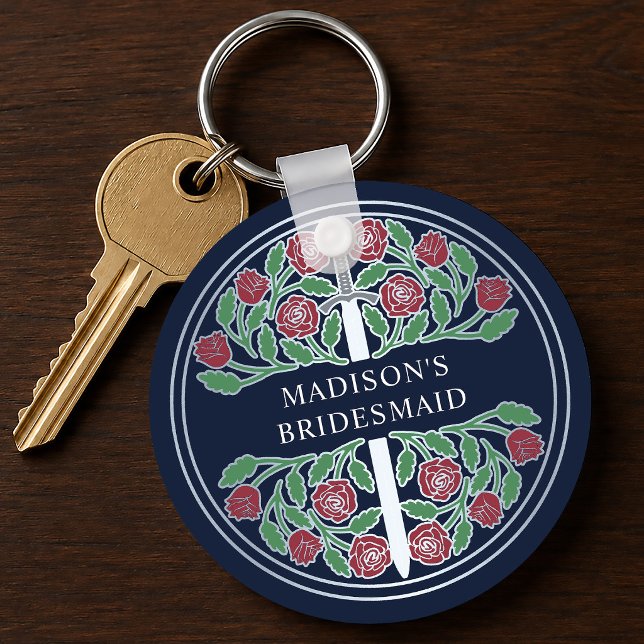 Silver Blue Floral Bridesmaid Royal Wedding Gift Key Ring (Creator Uploaded)