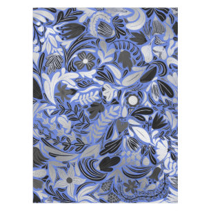 Silver Blue Floral Leaves Illustration Pattern Tablecloth