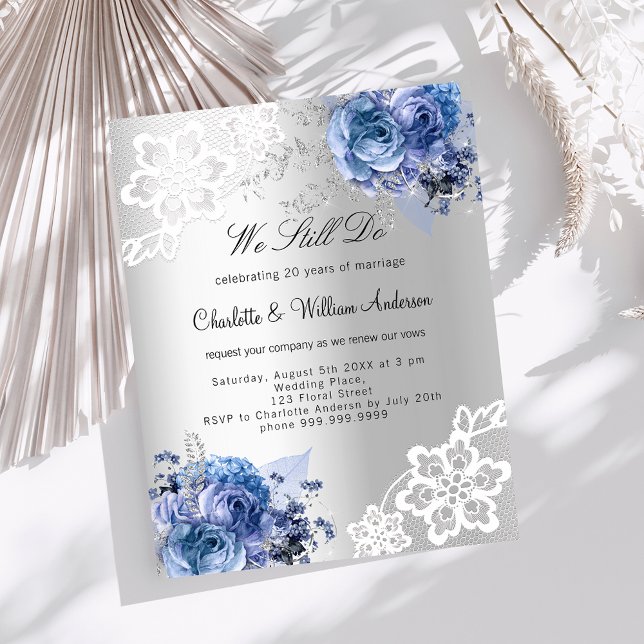 Silver blue floral vow renewal wedding invitation (Creator Uploaded)