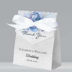 Silver blue florals thank you wedding favour box