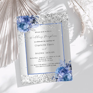 Silver blue florals wedding reception invitation