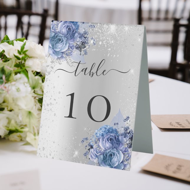 Silver blue florals wedding table number (Creator Uploaded)