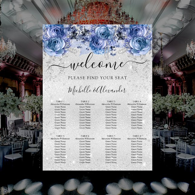 Silver blue flowers wedding seating chart (Creator Uploaded)
