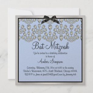 Silver/Blue Forever Diamonds Bat Mitzvah Invite