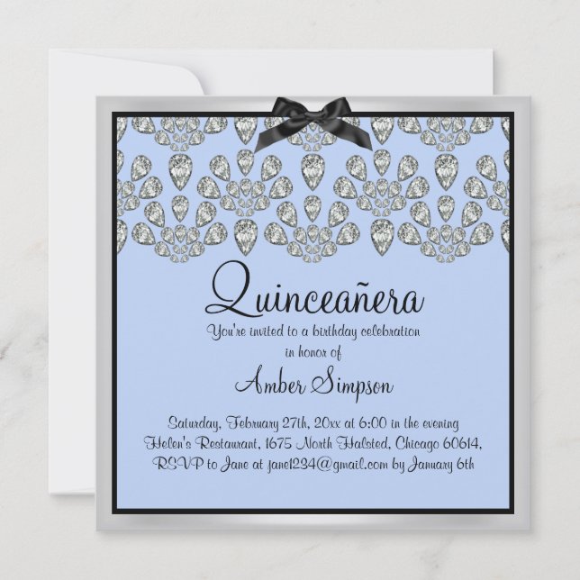 Silver/Blue Forever Diamonds Quinceanera Invite (Front)