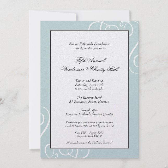 Silver blue frame enchanted swirl gala formal invitation (Front)