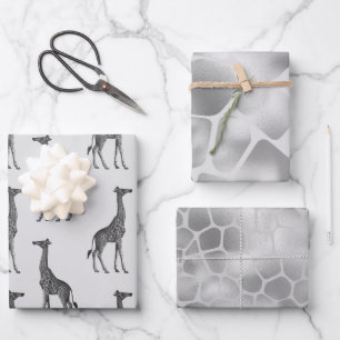 Silver Blue Giraffe Print Wrapping Paper Sheet