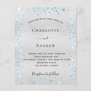 Silver blue glitter budget wedding invitation flyer