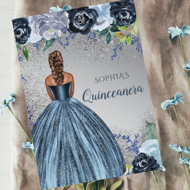 Silver Blue Glitter Dress Quinceañera Quince  Invitation (Creator Uploaded)