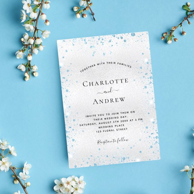 Silver blue glitter elegant winter wedding invitation (Creator Uploaded)