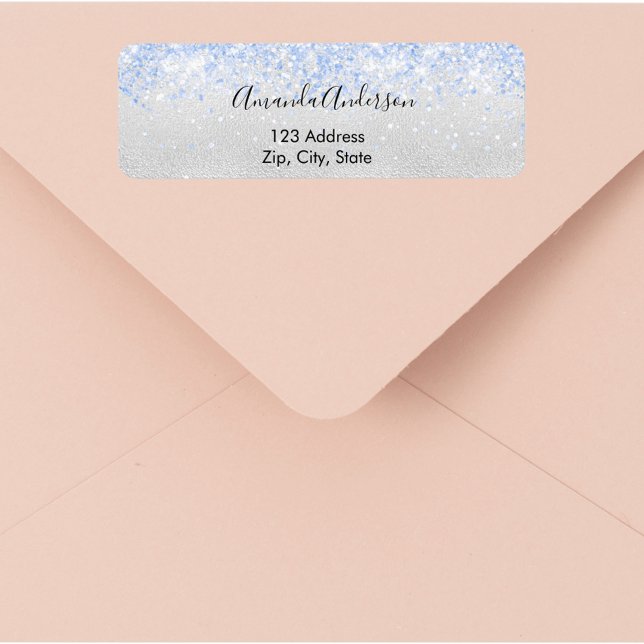 Silver blue glitter glamourous return address label (Creator Uploaded)