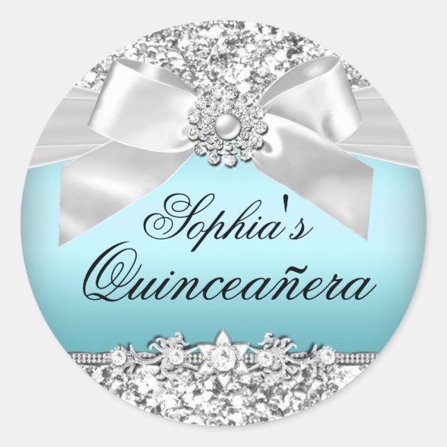 Silver Blue Glitter & Jewel Bow Sticker (Front)