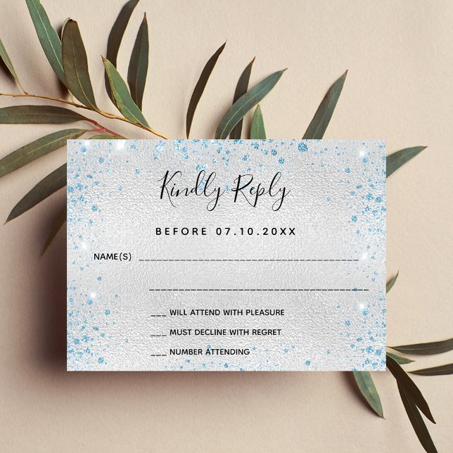 Silver blue glitter wedding RSVP (Creator Uploaded)