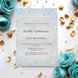 Silver blue glitter winter birthday invitation