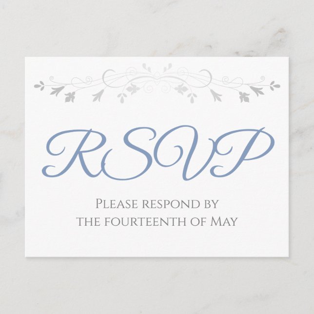 Silver & Blue Grey Simple Elegance Wedding RSVP Postcard (Front)