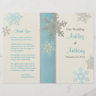 Silver Blue Ivory Snowflake Winter Wedding Program